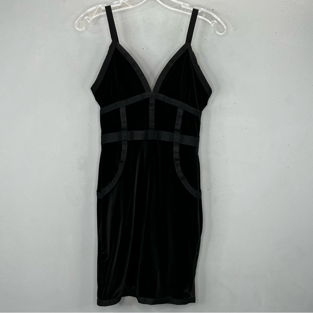 Guess Los Angeles Black Velvet Mini Bodycon Dress Dark Gray Details Gold Zipper